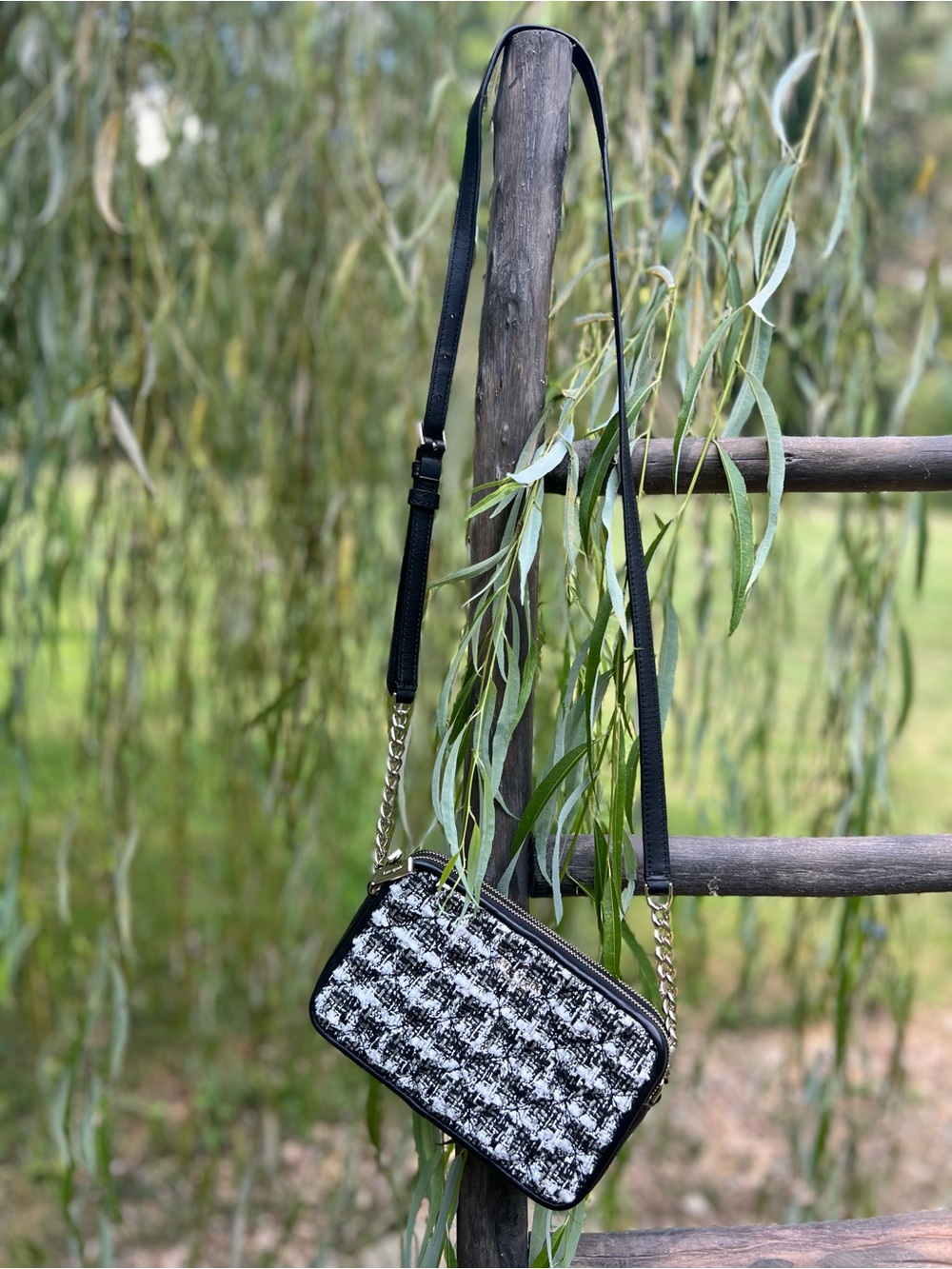 kate spade Black & White Tweed Crossbody Bag
